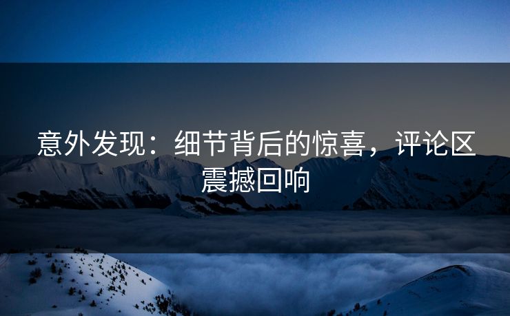 意外发现：细节背后的惊喜，评论区震撼回响