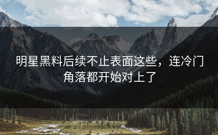明星黑料后续不止表面这些，连冷门角落都开始对上了